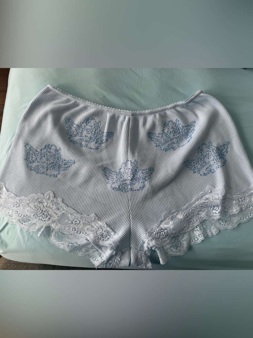 Boys Lie Blue Knit Lace-Trim Sleep Shorts with Blue Floral Accents